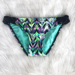 Gossip Pattern Bikini Bottom Teal Neon Black